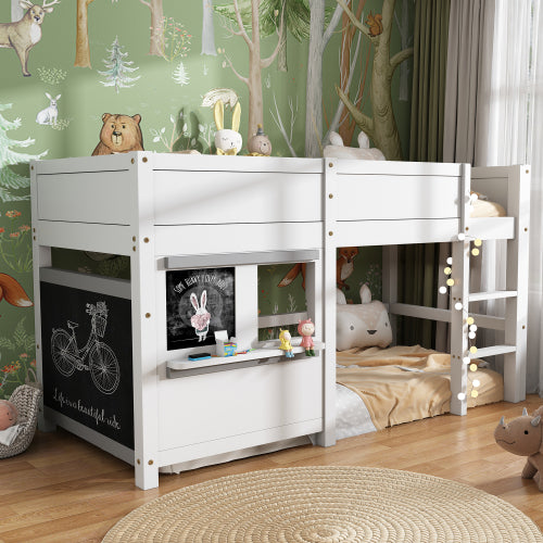 Hausbett Kinderbett Spielbett Etagenbett mit zwei Brettern graffitifähig mit kleiner Ablage 90x200 weiß
