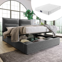 Lade das Bild in den Galerie-Viewer, Hydraulisch Doppelbett Polsterbett 140x200cm,Verstellbares Kopfteil, Bett mit Lattenrost aus Metallrahmen, Samt, Modernes Bettgestell mit Stauraum, Großer Stauraum, Grau(Mit Matratze)
