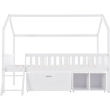 Lade das Bild in den Galerie-Viewer, Hausbett Kinderbett Jugendbett 200x90 Mit Schubladen und Ablagefächern，Geeignet für Jungen und Mädchen，Mit Anti-Drop-Geländer, Weiß
