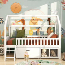 Lade das Bild in den Galerie-Viewer, Hausbett Kinderbett Jugendbett 200x90 Mit Schubladen und Ablagefächern，Geeignet für Jungen und Mädchen，Mit Anti-Drop-Geländer, Weiß
