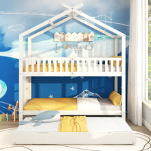 Lade das Bild in den Galerie-Viewer, Hausbett Kinderbett Jugendbett，90x200，drei Betten，Ausziehbar，Platzsparendes Design，Weiß
