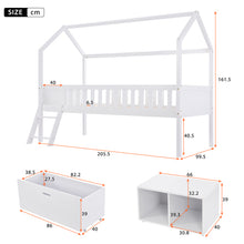 Lade das Bild in den Galerie-Viewer, Hausbett Kinderbett Jugendbett 200x90 Mit Schubladen und Ablagefächern，Geeignet für Jungen und Mädchen，Mit Anti-Drop-Geländer, Weiß

