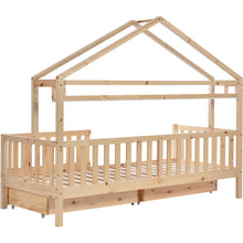 Lade das Bild in den Galerie-Viewer, Kinderbett in Holzfarbe,Kinderbett Hausbett mit Schubladen,Massivholz mit Lattenrost, Kiefernholz Hausbett , Kinder und Jugendzimmer,90x200
