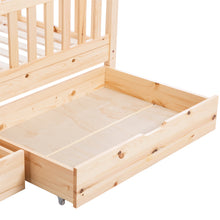 Lade das Bild in den Galerie-Viewer, Kinderbett in Holzfarbe,Kinderbett Hausbett mit Schubladen,Massivholz mit Lattenrost, Kiefernholz Hausbett , Kinder und Jugendzimmer,90x200
