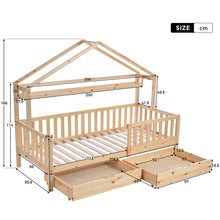 Lade das Bild in den Galerie-Viewer, Kinderbett in Holzfarbe,Kinderbett Hausbett mit Schubladen,Massivholz mit Lattenrost, Kiefernholz Hausbett , Kinder und Jugendzimmer,90x200
