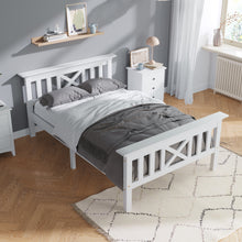 Lade das Bild in den Galerie-Viewer, Holzbett Einzelbett aus Bettgestell mit Lattenrost Holzbett mit Kopfteil - 90 x 200 cm Massivholz Kinderbett Jugendbett Kiefer massiv Weiß
