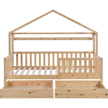 Lade das Bild in den Galerie-Viewer, Kinderbett in Holzfarbe,Kinderbett Hausbett mit Schubladen,Massivholz mit Lattenrost, Kiefernholz Hausbett , Kinder und Jugendzimmer,90x200
