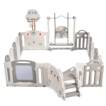 Lade das Bild in den Galerie-Viewer, Laufgitter Baby Laufstall mit Zeichenbrett, Pinsel,, Kinderrutsche und Basketballkorb (200*200*61 cm) , Matten und Dekorationen sind nicht im Lieferumfang enthalten
