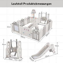 Lade das Bild in den Galerie-Viewer, Laufgitter Baby Laufstall mit Zeichenbrett, Pinsel,, Kinderrutsche und Basketballkorb (200*200*61 cm) , Matten und Dekorationen sind nicht im Lieferumfang enthalten
