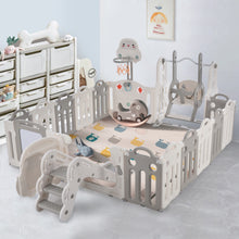 Lade das Bild in den Galerie-Viewer, Laufgitter Baby Laufstall mit Zeichenbrett, Pinsel,, Kinderrutsche und Basketballkorb (200*200*61 cm) , Matten und Dekorationen sind nicht im Lieferumfang enthalten
