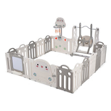 Lade das Bild in den Galerie-Viewer, Laufgitter Baby Laufstall mit Zeichenbrett, Pinsel,, Kinderrutsche und Basketballkorb (200*200*61 cm) , Matten und Dekorationen sind nicht im Lieferumfang enthalten

