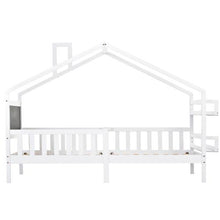 Lade das Bild in den Galerie-Viewer, Hausbett, Einzelbett, Tagesbett, Kinderbett, Rahmen aus Kiefer, mit Kreidetafel und MDF-Regale, weiß (200x90cm)
