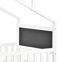 Lade das Bild in den Galerie-Viewer, Hausbett, Einzelbett, Tagesbett, Kinderbett, Rahmen aus Kiefer, mit Kreidetafel und MDF-Regale, weiß (200x90cm)
