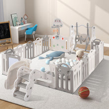 Lade das Bild in den Galerie-Viewer, Laufgitter Baby Laufstall mit Zeichenbrett, Pinsel,, Kinderrutsche und Basketballkorb (200*200*61 cm) , Matten und Dekorationen sind nicht im Lieferumfang enthalten
