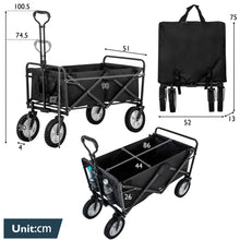Lade das Bild in den Galerie-Viewer, Zusammenklappbarer Station Wagon Outdoor All Terrain Trolley，Faltbarer Bollerwagen Handwagen Gartenwagen ，Getränkehalter aus Mesh, verstellbare Griffe, Stofftasche, 360°-Rotation des VorderradsSchwarz
