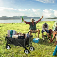 Lade das Bild in den Galerie-Viewer, Zusammenklappbarer Station Wagon Outdoor All Terrain Trolley，Faltbarer Bollerwagen Handwagen Gartenwagen ，Getränkehalter aus Mesh, verstellbare Griffe, Stofftasche, 360°-Rotation des VorderradsSchwarz
