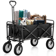 Lade das Bild in den Galerie-Viewer, Zusammenklappbarer Station Wagon Outdoor All Terrain Trolley，Faltbarer Bollerwagen Handwagen Gartenwagen ，Getränkehalter aus Mesh, verstellbare Griffe, Stofftasche, 360°-Rotation des VorderradsSchwarz
