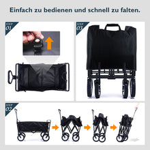 Lade das Bild in den Galerie-Viewer, Zusammenklappbarer Station Wagon Outdoor All Terrain Trolley，Faltbarer Bollerwagen Handwagen Gartenwagen ，Getränkehalter aus Mesh, verstellbare Griffe, Stofftasche, 360°-Rotation des VorderradsSchwarz

