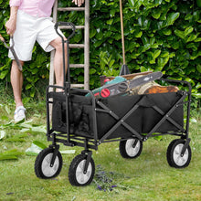 Lade das Bild in den Galerie-Viewer, Zusammenklappbarer Station Wagon Outdoor All Terrain Trolley，Faltbarer Bollerwagen Handwagen Gartenwagen ，Getränkehalter aus Mesh, verstellbare Griffe, Stofftasche, 360°-Rotation des VorderradsSchwarz
