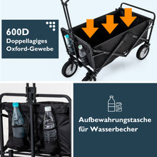 Lade das Bild in den Galerie-Viewer, Zusammenklappbarer Station Wagon Outdoor All Terrain Trolley，Faltbarer Bollerwagen Handwagen Gartenwagen ，Getränkehalter aus Mesh, verstellbare Griffe, Stofftasche, 360°-Rotation des VorderradsSchwarz
