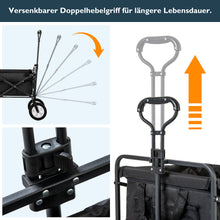 Lade das Bild in den Galerie-Viewer, Zusammenklappbarer Station Wagon Outdoor All Terrain Trolley，Faltbarer Bollerwagen Handwagen Gartenwagen ，Getränkehalter aus Mesh, verstellbare Griffe, Stofftasche, 360°-Rotation des VorderradsSchwarz
