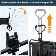 Lade das Bild in den Galerie-Viewer, Zusammenklappbarer Station Wagon Outdoor All Terrain Trolley，Faltbarer Bollerwagen Handwagen Gartenwagen ，Getränkehalter aus Mesh, verstellbare Griffe, Stofftasche, 360°-Rotation des VorderradsSchwarz
