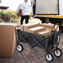 Lade das Bild in den Galerie-Viewer, Zusammenklappbarer Station Wagon Outdoor All Terrain Trolley，Faltbarer Bollerwagen Handwagen Gartenwagen ，Getränkehalter aus Mesh, verstellbare Griffe, Stofftasche, 360°-Rotation des VorderradsSchwarz
