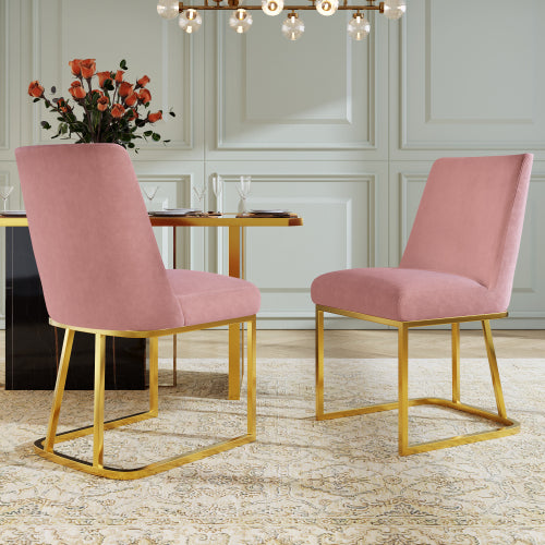 Freischwinger, Moderne Esszimmerstühle (Set,2er)，Sitzfläche aus Samt, goldene Metallbeine
