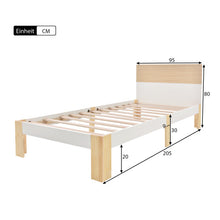 Lade das Bild in den Galerie-Viewer, Holzbett Einzelbett mit Kopfteil Stauraumbett aus Bettgestell mit Lattenrost-90x200 cm Natürlich&amp; Weiß Klassischen Landhausstil
