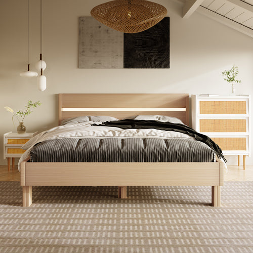 Holzbett LED Stauraumbett Holzbett Doppelbett mit Kopfteil aus Bettgestell mit Lattenrost-140 x 200 cm