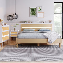 Lade das Bild in den Galerie-Viewer, Holzbett LED Stauraumbett Holzbett Doppelbett mit Kopfteil aus Bettgestell mit Lattenrost-140 x 200 cm
