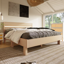 Lade das Bild in den Galerie-Viewer, Holzbett LED Stauraumbett Holzbett Doppelbett mit Kopfteil aus Bettgestell mit Lattenrost-140 x 200 cm
