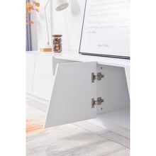 Lade das Bild in den Galerie-Viewer, Moderner Colorblocking-TV-Schrank Hochglanz-Oberfläche TV-Schrank mit Holzmaserung 170cm.abgeschrägter Patchwork-Stil.
