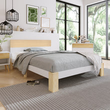 Lade das Bild in den Galerie-Viewer, Holzbett Einzelbett mit Kopfteil Stauraumbett aus Bettgestell mit Lattenrost-90x200 cm Natürlich&amp; Weiß Klassischen Landhausstil
