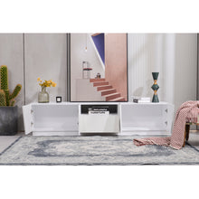 Lade das Bild in den Galerie-Viewer, Moderner Colorblocking-TV-Schrank Hochglanz-Oberfläche TV-Schrank mit Holzmaserung 170cm.abgeschrägter Patchwork-Stil.

