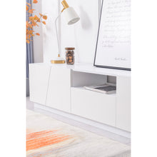 Lade das Bild in den Galerie-Viewer, Moderner Colorblocking-TV-Schrank Hochglanz-Oberfläche TV-Schrank mit Holzmaserung 170cm.abgeschrägter Patchwork-Stil.
