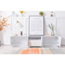 Lade das Bild in den Galerie-Viewer, Moderner Colorblocking-TV-Schrank Hochglanz-Oberfläche TV-Schrank mit Holzmaserung 170cm.abgeschrägter Patchwork-Stil.
