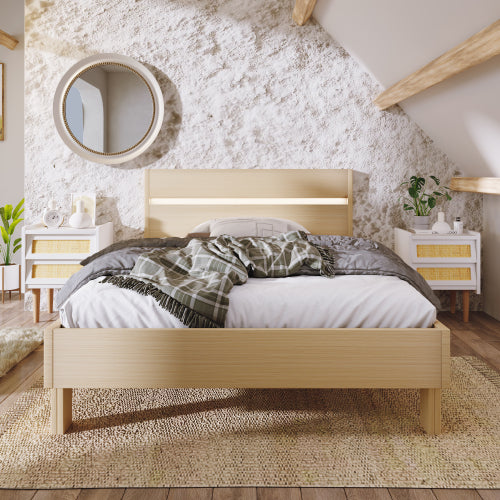 Holzbett LED Stauraumbett Holzbett Einzelbett mit Kopfteil aus Bettgestell mit Lattenrost-90 x 200 cm