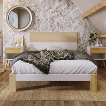 Lade das Bild in den Galerie-Viewer, Holzbett Einzelbett mit Kopfteil Stauraumbett aus Bettgestell mit Lattenrost-90x200 cm Natürlich&amp; Weiß Klassischen Landhausstil
