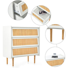 Lade das Bild in den Galerie-Viewer, Schubladenkommode mit 3 Schubladen Kommode mit Rattangeflecht, Sideboard Highboard für Schlafzimmer &amp; alle Wohnräume -Weiß
