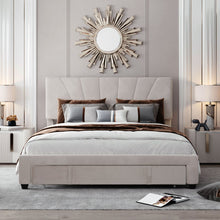 Lade das Bild in den Galerie-Viewer, Polsterbett 140 x 200 cm Bett mit Lattenrost, Rückenlehne und großer Schublade, Hautfreundliche Samtstoff , Beige, Bett Doppelbett Jugendbett(Ohne Matratze)
