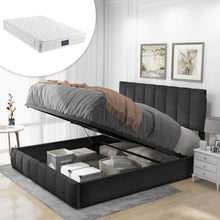 Lade das Bild in den Galerie-Viewer, Hydraulisch Doppelbett Polsterbett 140x200cm, Verstellbares Kopfteil, Bett mit Lattenrost aus Metallrahmen, Leinenmaterial, Modernes Bettgestell mit Stauraum, Großer Stauraum,Grau(Mit Matratze)
