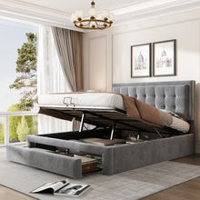 Lade das Bild in den Galerie-Viewer, Bett mit Kasten und Schubladen, Samtstoff, Polsterbett, Lattenrost, Doppelbett, großer Stauraum（140 x 200, Grau）
