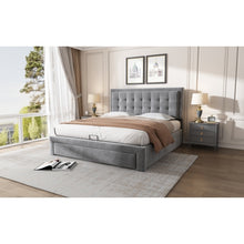 Lade das Bild in den Galerie-Viewer, Bett mit Kasten und Schubladen, Samtstoff, Polsterbett, Lattenrost, Doppelbett, großer Stauraum（140 x 200, Grau）
