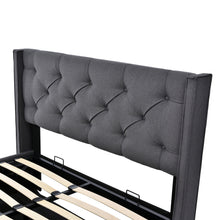 Lade das Bild in den Galerie-Viewer, Hydraulisch Doppelbett Polsterbett 140x200cm,Bett mit Lattenrost aus Metallrahmen, Modernes Bettgestell mit Stauraum, Baumwolle, Grau(Mit Matratze)
