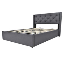 Lade das Bild in den Galerie-Viewer, Hydraulisch Doppelbett Polsterbett 140x200cm,Bett mit Lattenrost aus Metallrahmen, Modernes Bettgestell mit Stauraum, Baumwolle, Grau(Mit Matratze)
