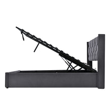 Lade das Bild in den Galerie-Viewer, Hydraulisch Doppelbett Polsterbett 140x200cm,Bett mit Lattenrost aus Metallrahmen, Modernes Bettgestell mit Stauraum, Baumwolle, Grau(Mit Matratze)
