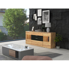 Lade das Bild in den Galerie-Viewer, Sideboard Kommode Anrichte Standschrank Lagerung Schrank Schrank Einheit mit 7 Farben LED-Leuchten für Esszimmer Wohnzimmer（Holzfarbe und schwarz）
