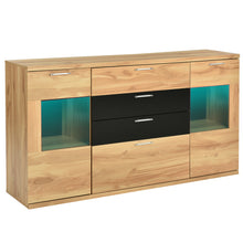 Lade das Bild in den Galerie-Viewer, Sideboard Kommode Anrichte Standschrank Lagerung Schrank Schrank Einheit mit 7 Farben LED-Leuchten für Esszimmer Wohnzimmer（Holzfarbe und schwarz）
