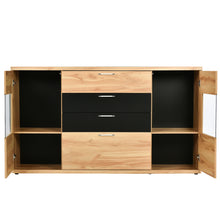 Lade das Bild in den Galerie-Viewer, Sideboard Kommode Anrichte Standschrank Lagerung Schrank Schrank Einheit mit 7 Farben LED-Leuchten für Esszimmer Wohnzimmer（Holzfarbe und schwarz）
